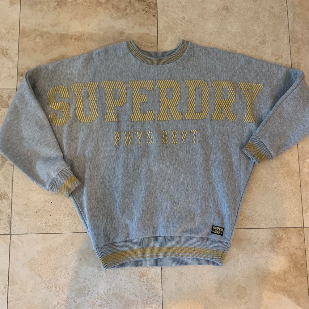 NWOT SUPERDRY Women Sweatshirt Grey and Gold